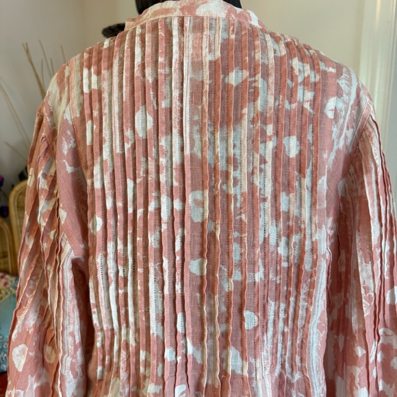 120% LINO Pink & White Designer Linen Long Sleeve Embellished Blouse! Loose fit. - Picture 9 of 16